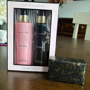 SAKS FIFTH AVE BODY CARE KIT 
PEONY SHOWER GEL BODY LOTION & SOAP
